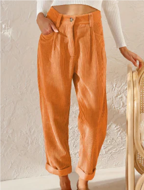 Corduroy Trouser - High Waisted - Loose Fit - Baggy Pants - Women's Trousers-Grace Aura