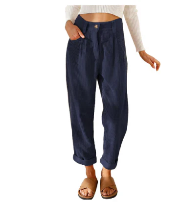 Corduroy Trouser - High Waisted - Loose Fit - Baggy Pants - Women's Trousers-Grace Aura
