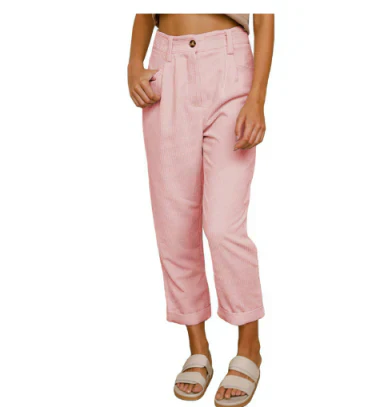 Corduroy Trouser - High Waisted - Loose Fit - Baggy Pants - Women's Trousers-Grace Aura