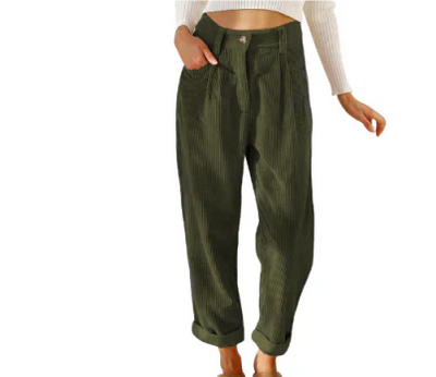 Corduroy Trouser - High Waisted - Loose Fit - Baggy Pants - Women's Trousers-Grace Aura