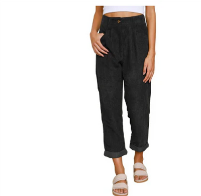 Corduroy Trouser - High Waisted - Loose Fit - Baggy Pants - Women's Trousers-Grace Aura