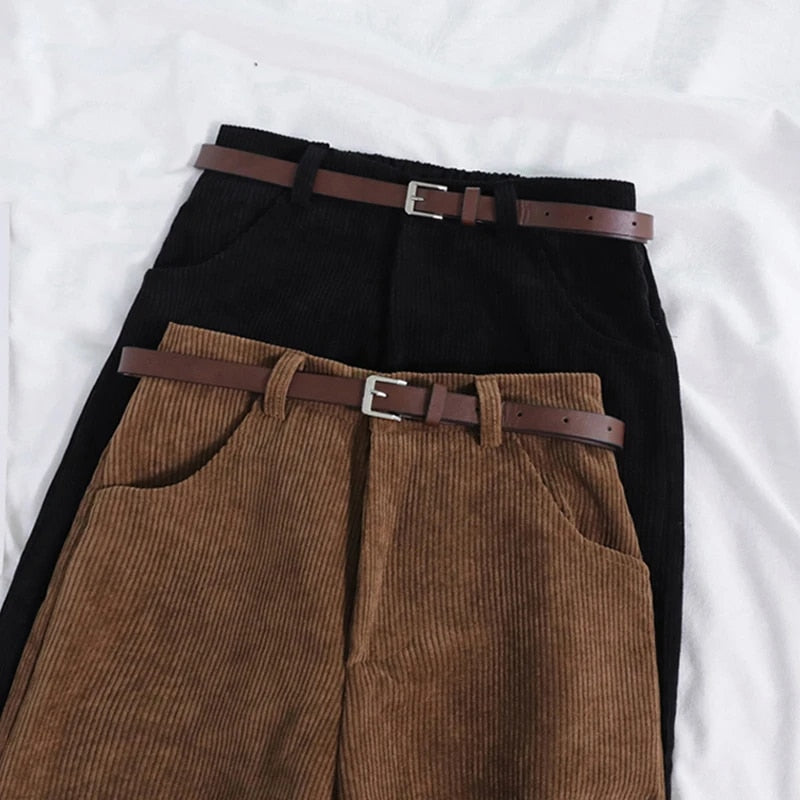 Corduroy Trousers - Women's Loose Fit High Waist Baggy Cord Pants-Grace Aura