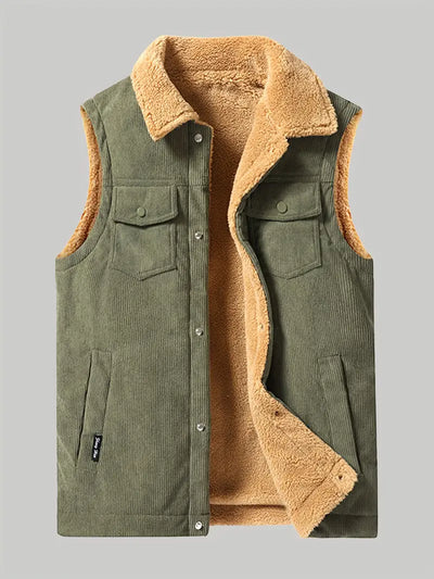 Corduroy Vest - Men's Casual Sherpa Fleece-Lined Vest for Autumn-Grace Aura