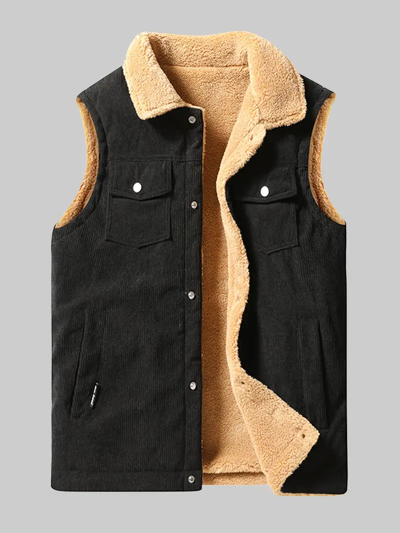 Corduroy Vest - Men's Casual Sherpa Fleece-Lined Vest for Autumn-Grace Aura