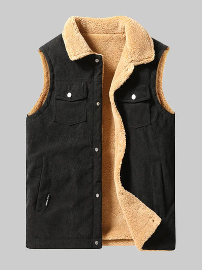 Corduroy Vest - Men's Casual Sherpa Fleece-Lined Vest for Autumn-Grace Aura