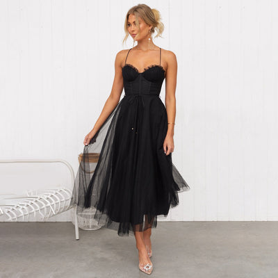 Corset Dress | Sleeveless | Midi | Tulle Dress | Cocktail Dress-Grace Aura