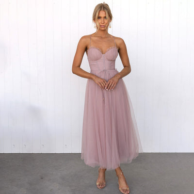 Corset Dress | Sleeveless | Midi | Tulle Dress | Cocktail Dress-Grace Aura