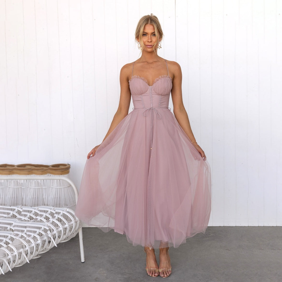 Corset Dress | Sleeveless | Midi | Tulle Dress | Cocktail Dress-Grace Aura
