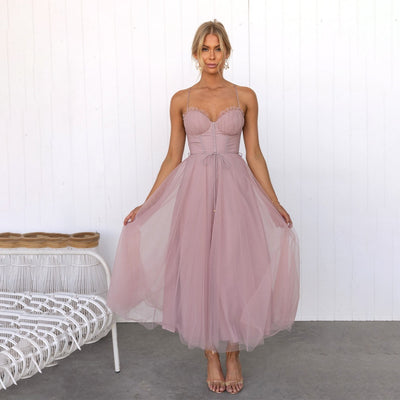 Corset Dress | Sleeveless | Midi | Tulle Dress | Cocktail Dress-Grace Aura