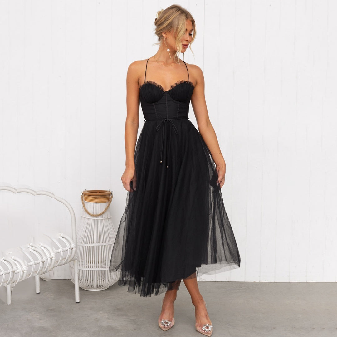 Corset Dress | Sleeveless | Midi | Tulle Dress | Cocktail Dress-Grace Aura