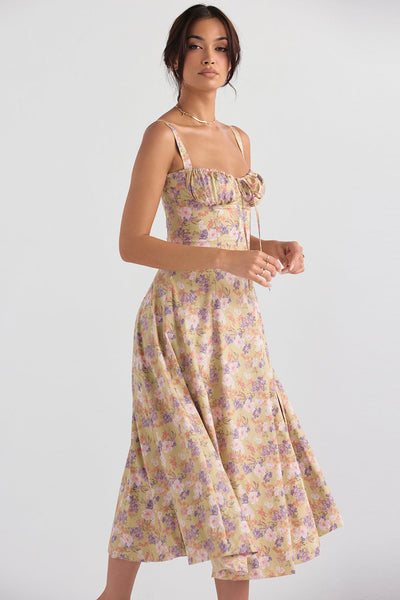Corset Dress - Sleeveless - Slit - Midi Dress - Summer Dress-Grace Aura