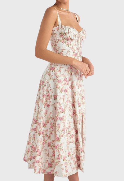 Corset Dress - Sleeveless - Slit - Midi Dress - Summer Dress-Grace Aura