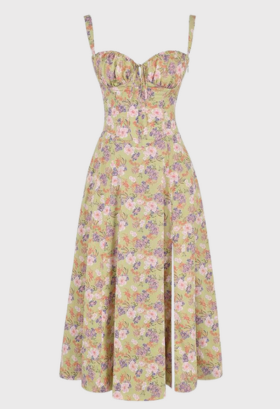 Corset Dress - Sleeveless - Slit - Midi Dress - Summer Dress-Grace Aura