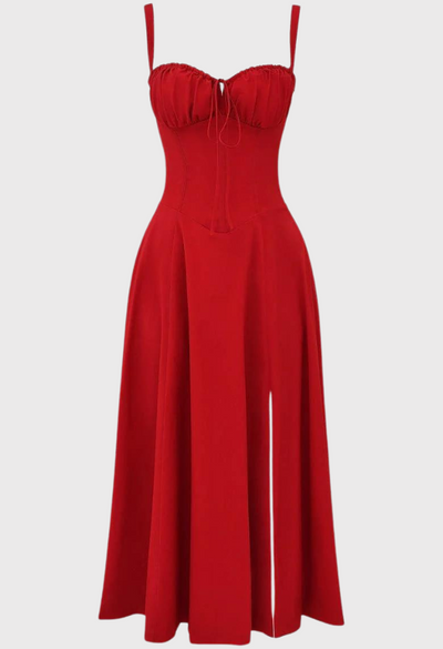 Corset Dress - Sleeveless - Slit - Midi Dress - Summer Dress-Grace Aura