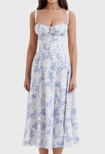 Corset Dress - Sleeveless - Slit - Midi Dress - Summer Dress-Grace Aura