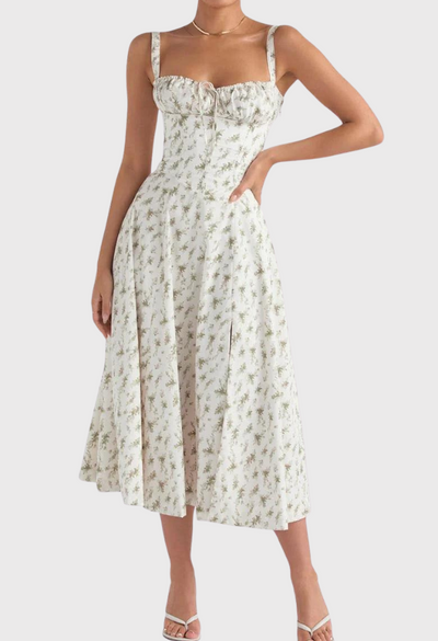 Corset Dress - Sleeveless - Slit - Midi Dress - Summer Dress-Grace Aura