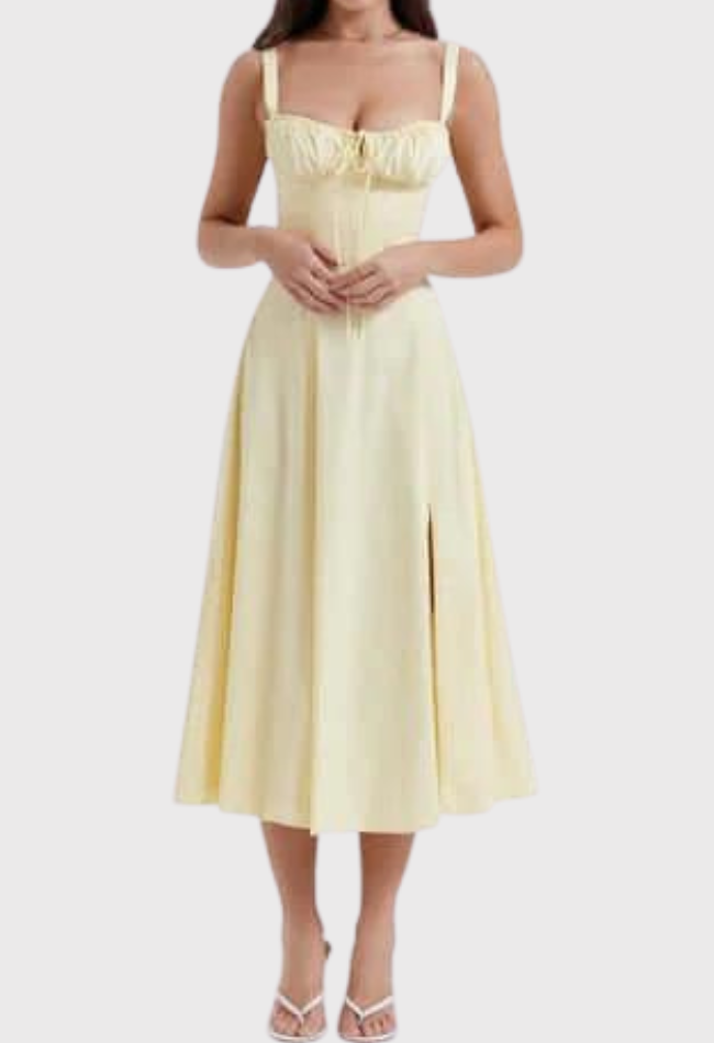 Corset Dress - Sleeveless - Slit - Midi Dress - Summer Dress-Grace Aura