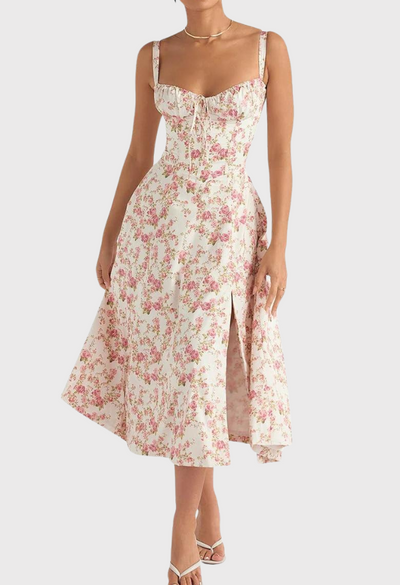 Corset Dress - Sleeveless - Slit - Midi Dress - Summer Dress-Grace Aura