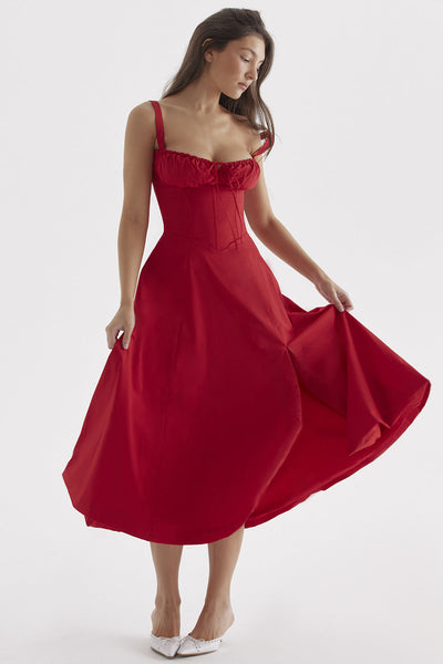 Corset Dress - Women's Sleeveless Midi Summer Dress with Slit-Grace Aura
