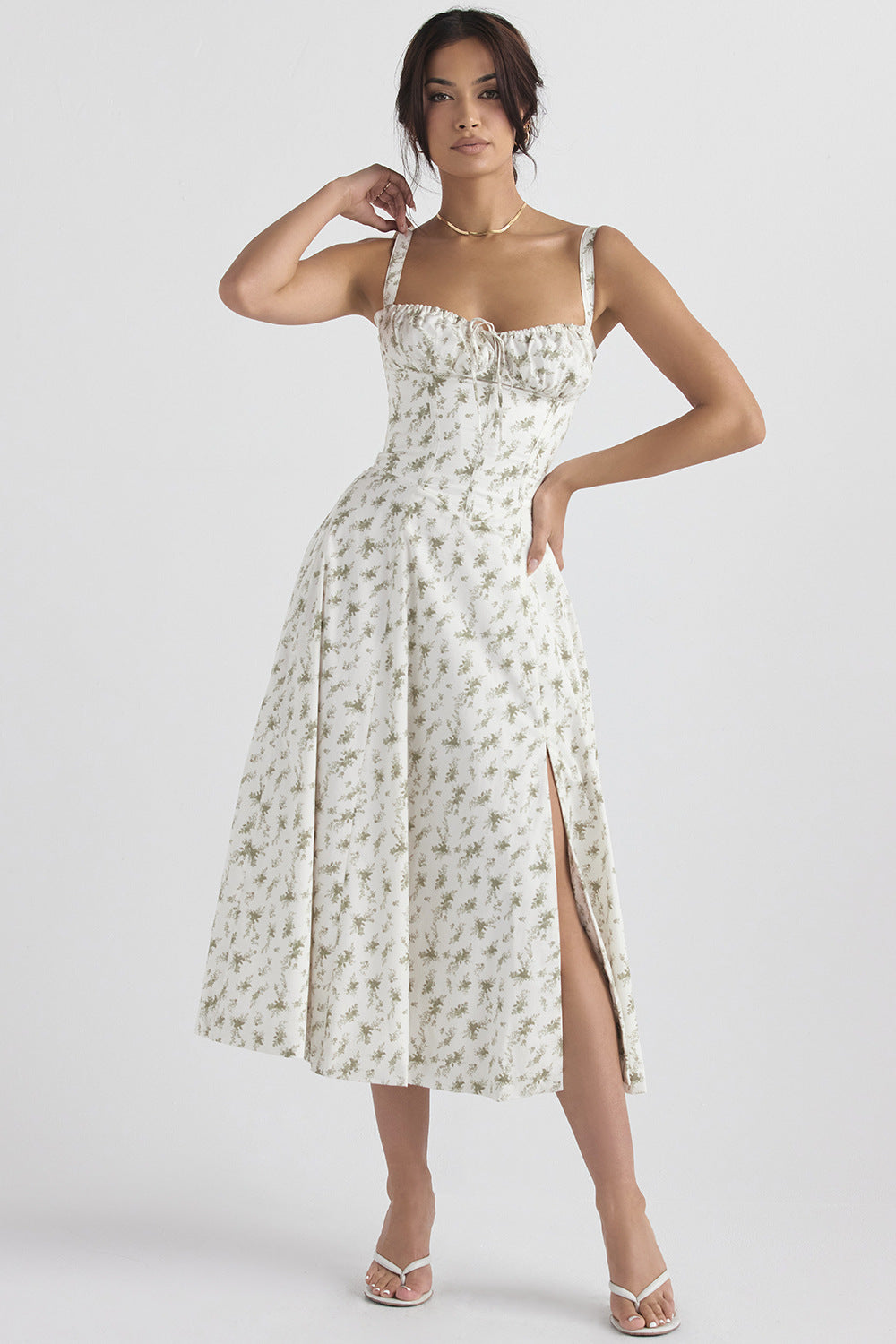 Corset Dress - Women's Sleeveless Midi Summer Dress with Slit-Grace Aura