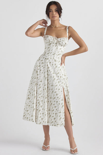 Corset Dress - Women's Sleeveless Midi Summer Dress with Slit-Grace Aura