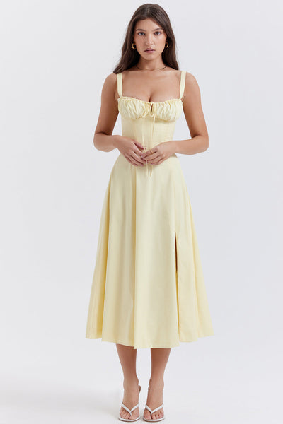 Corset Dress - Women's Sleeveless Midi Summer Dress with Slit-Grace Aura