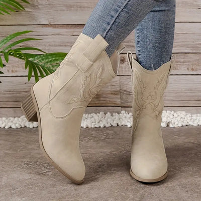 Cowboy Boots - Women's Mid Calf Block Heel Cowgirl Boots-Grace Aura