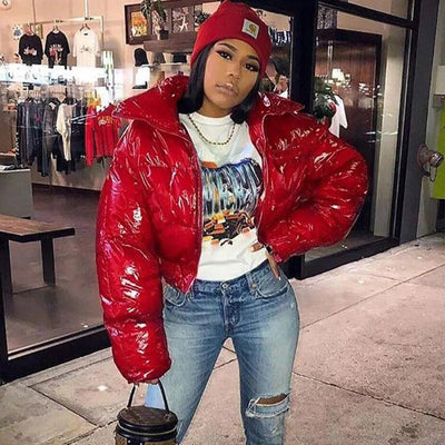 Cropped Puffer Jacket - Short - Zip-Up - Winter Jacket - Women's Puffer Jacket-Grace Aura