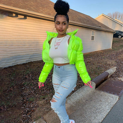 Cropped Puffer Jacket - Short - Zip-Up - Winter Jacket - Women's Puffer Jacket-Grace Aura