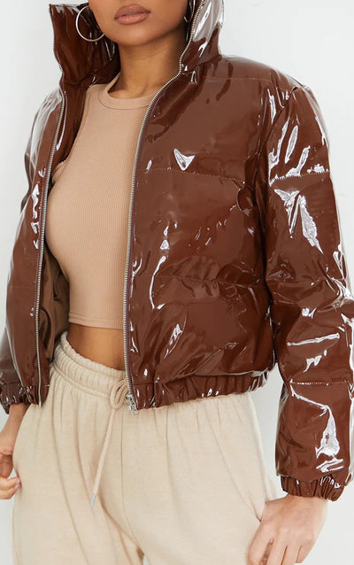 Cropped Puffer Jacket - Short - Zip-Up - Winter Jacket - Women's Puffer Jacket-Grace Aura