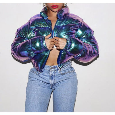 Cropped Puffer Jacket - Short - Zip-Up - Winter Jacket - Women's Puffer Jacket-Grace Aura