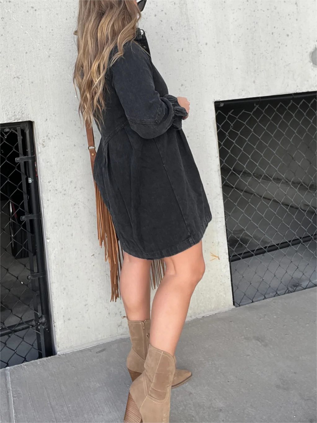 Denim Dress - Long Sleeve - Loose Fit - Mini Denim Dress - Shirt Dress-Grace Aura