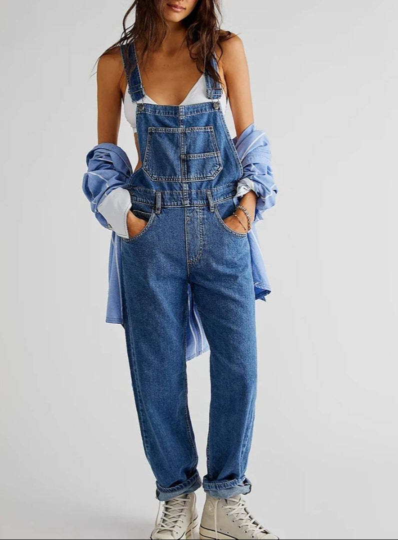 Denim Dungarees - Casual - Sleeveless - Denim Jumpsuit - Denim Overalls for Women-Grace Aura