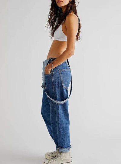 Denim Dungarees - Casual - Sleeveless - Denim Jumpsuit - Denim Overalls for Women-Grace Aura