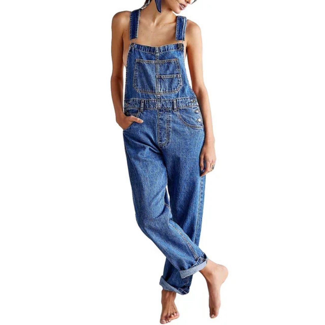 Denim Dungarees - Casual - Sleeveless - Denim Jumpsuit - Denim Overalls for Women-Grace Aura