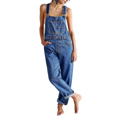 Denim Dungarees - Casual - Sleeveless - Denim Jumpsuit - Denim Overalls for Women-Grace Aura