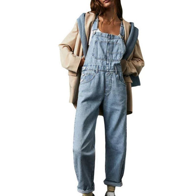 Denim Dungarees - Casual - Sleeveless - Denim Jumpsuit - Denim Overalls for Women-Grace Aura