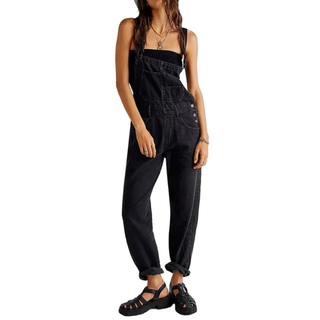 Denim Dungarees - Casual - Sleeveless - Denim Jumpsuit - Denim Overalls for Women-Grace Aura