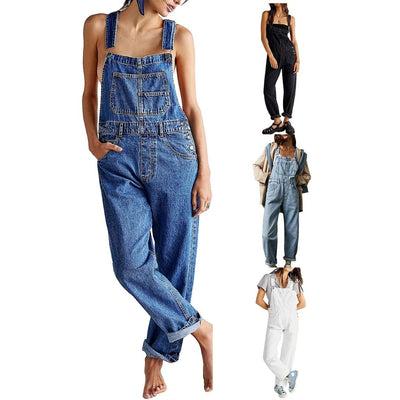 Denim Dungarees - Casual - Sleeveless - Denim Jumpsuit - Denim Overalls for Women-Grace Aura