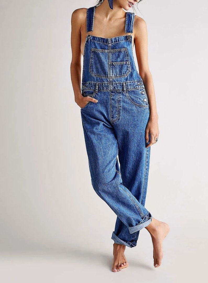 Denim Dungarees - Casual - Sleeveless - Denim Jumpsuit - Denim Overalls for Women-Grace Aura