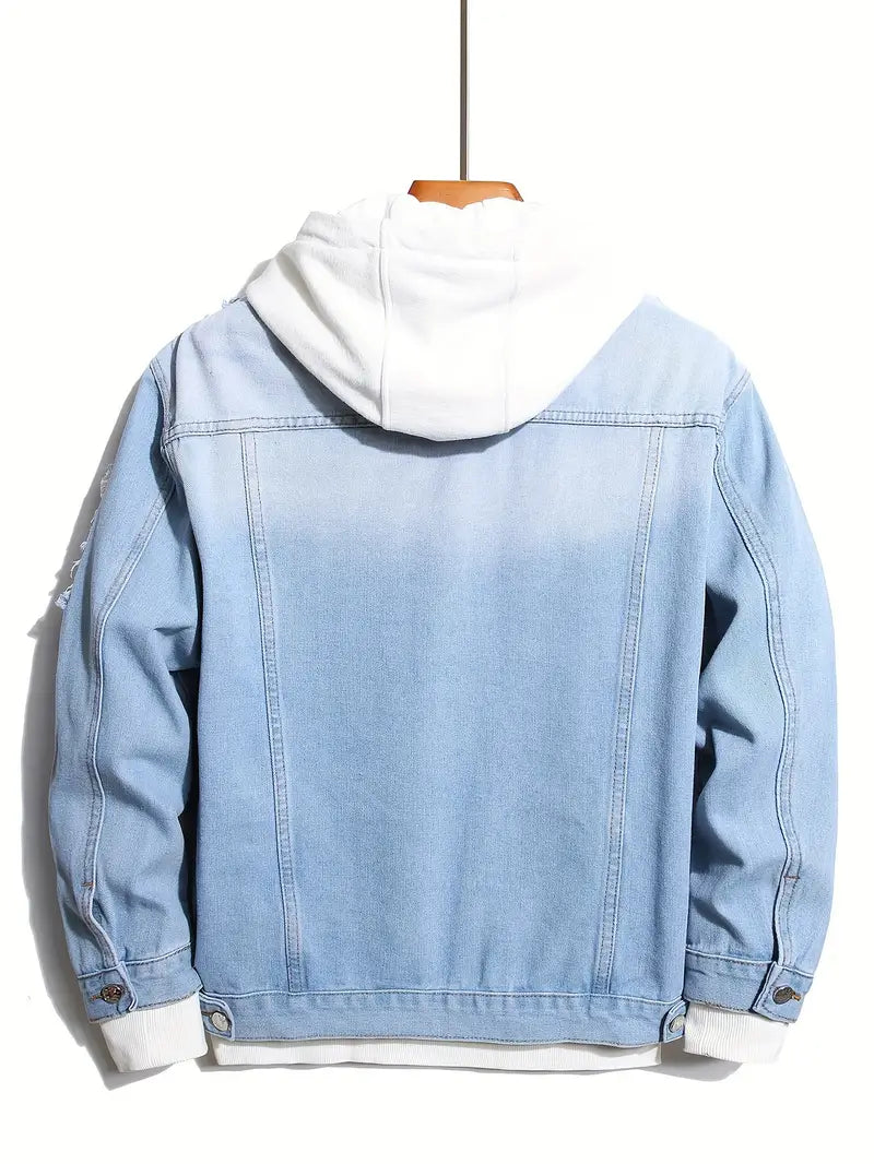 Denim Jacket - Casual - Light Blue - Jean Jacket with Patches - Men's Jacket-Grace Aura