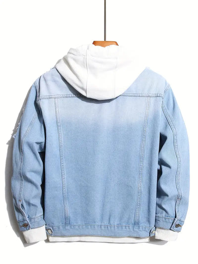 Denim Jacket - Casual - Light Blue - Jean Jacket with Patches - Men's Jacket-Grace Aura
