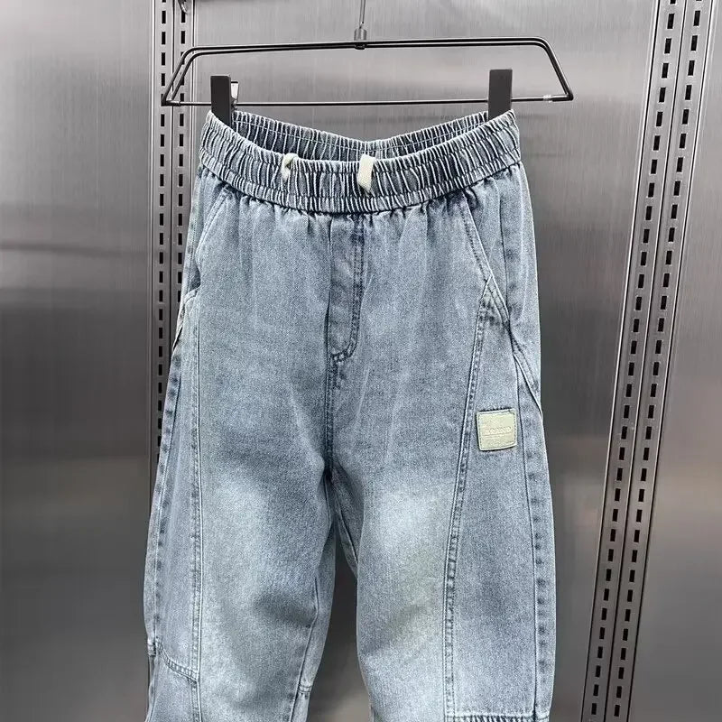Denim Joggers - Baggy - Elastic Waist - Jogger Jeans - Men's Trousers-Grace Aura