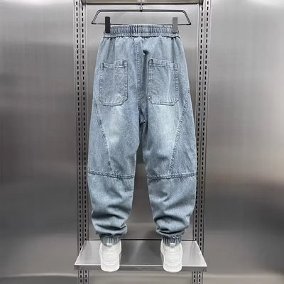 Denim Joggers - Baggy - Elastic Waist - Jogger Jeans - Men's Trousers-Grace Aura