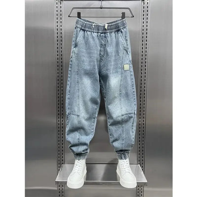Denim Joggers - Baggy - Elastic Waist - Jogger Jeans - Men's Trousers-Grace Aura