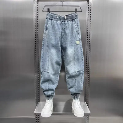 Denim Joggers - Baggy - Elastic Waist - Jogger Jeans - Men's Trousers-Grace Aura