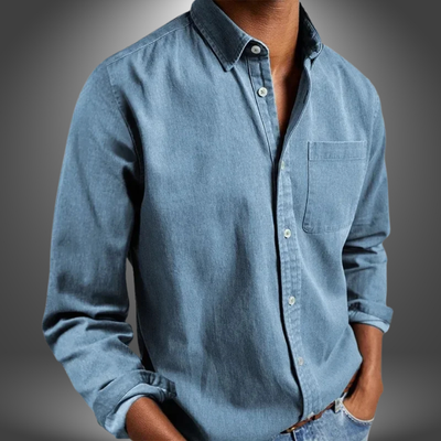 Denim Shirt | Long Sleeve | Regular Fit | Button-Up Shirt | Men's Shirts-Grace Aura
