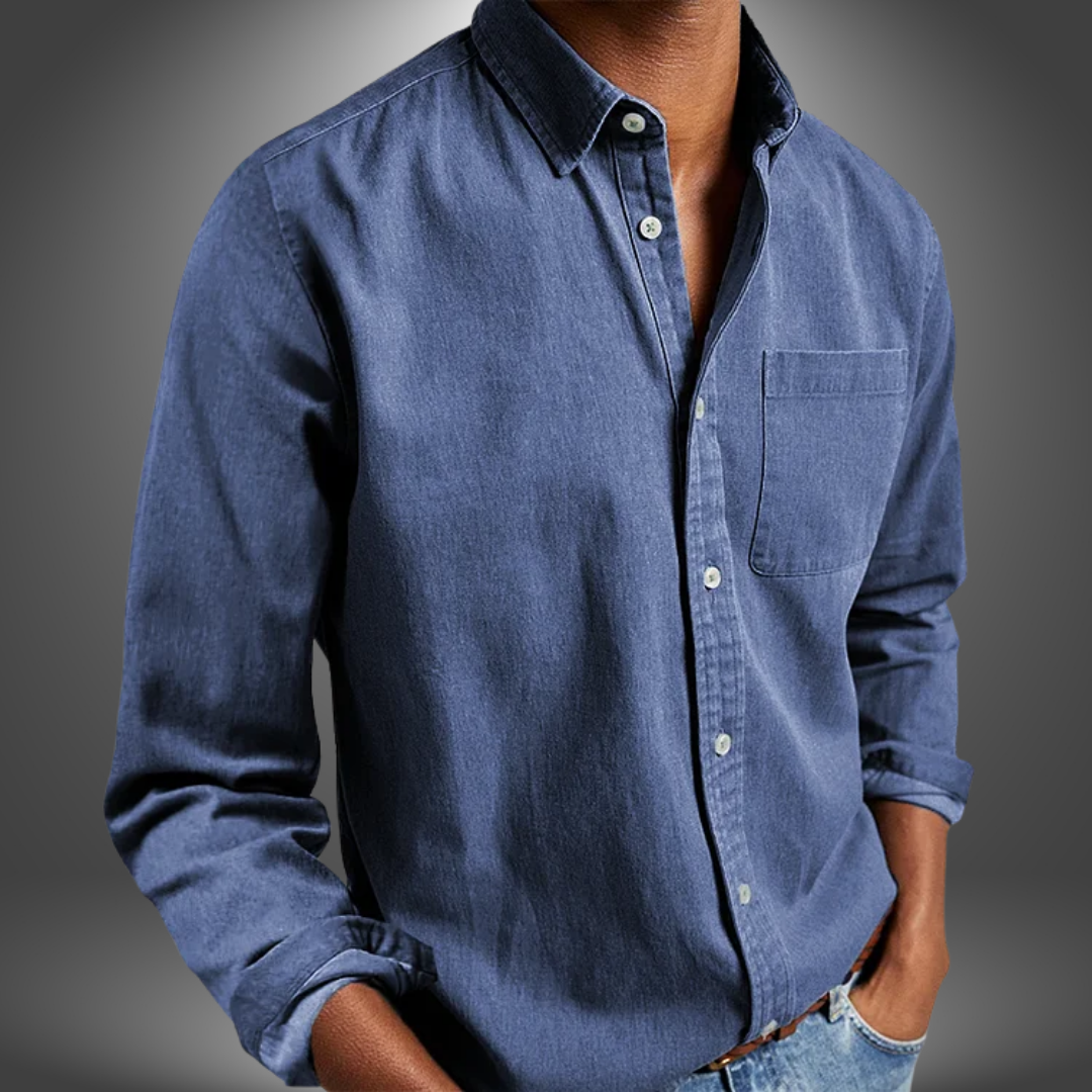 Denim Shirt | Long Sleeve | Regular Fit | Button-Up Shirt | Men's Shirts-Grace Aura