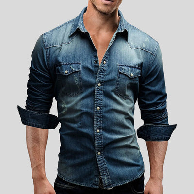 Denim Shirt - Slim Fit - Long Sleeve - Jean Shirt - Men's Button-Up Shirt-Grace Aura
