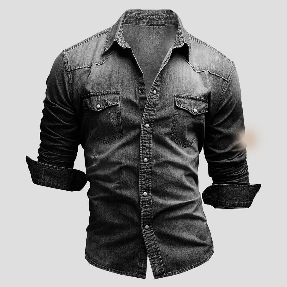 Denim Shirt - Slim Fit - Long Sleeve - Jean Shirt - Men's Button-Up Shirt-Grace Aura